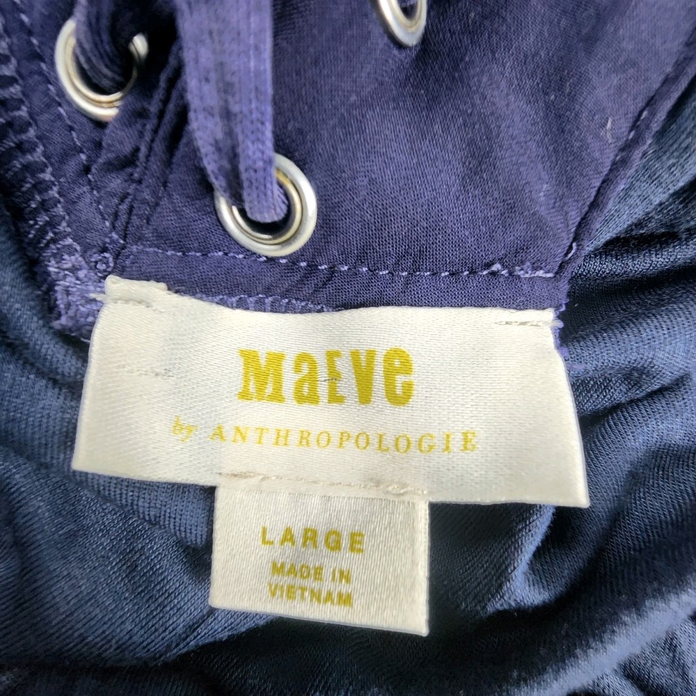 Maeve Anthropologie L Blue Melanie Maxi Dress Lace-Up Coastal Chic Boho Cottage - Picture 9 of 12